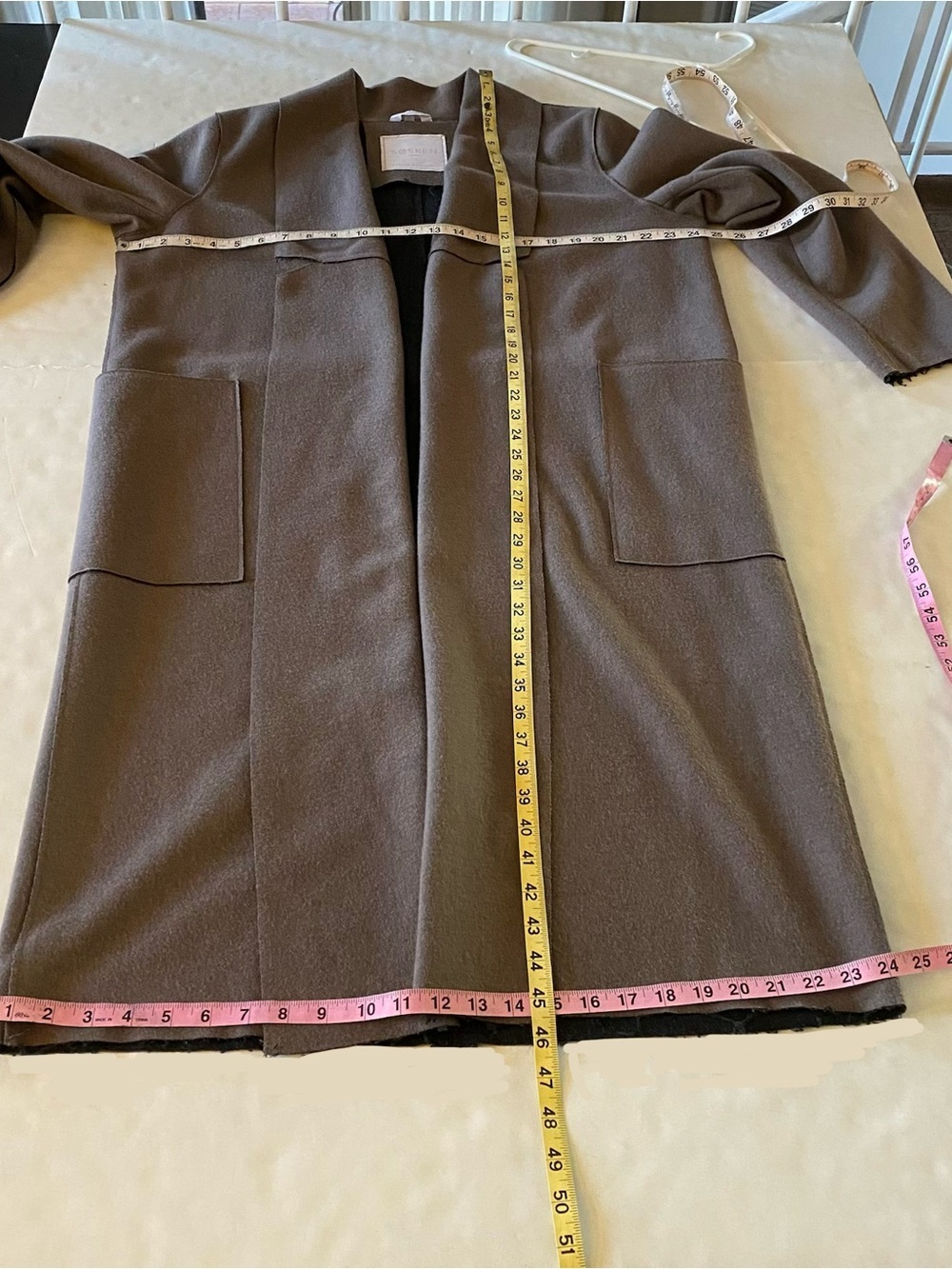 Sosken Bella Coat Trench Jacket Womens Size XL 4 Taupe Gray Pockets Open Front - Picture 7 of 13